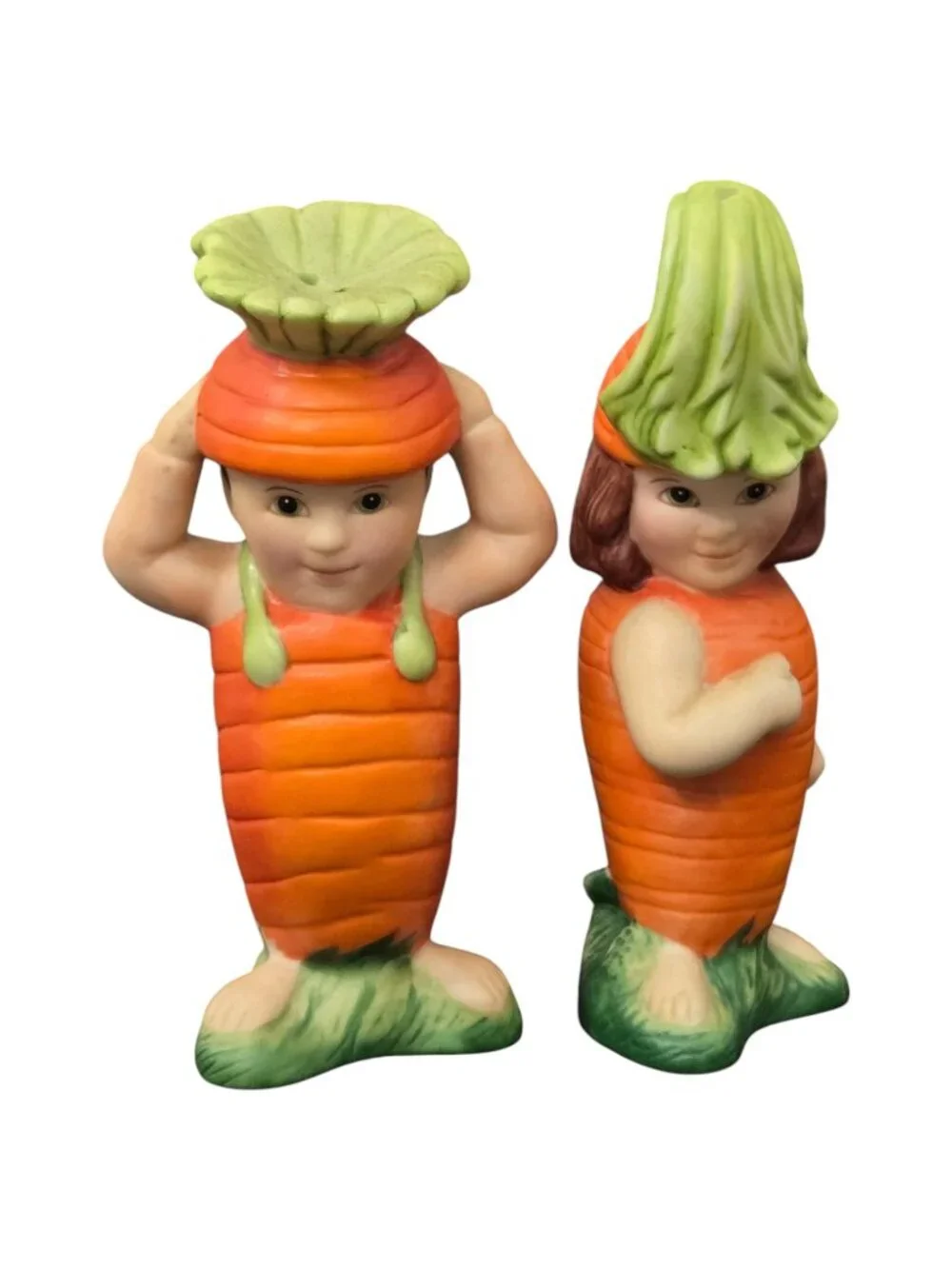 Carrot Salt & Pepper Shaker Set Kids Couple Kitsch Franklin Mint Vintage 1991